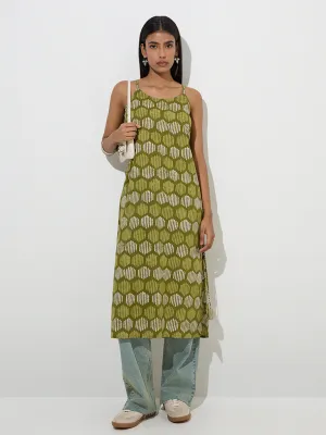 Utsa Olive Printed Straight Kurta