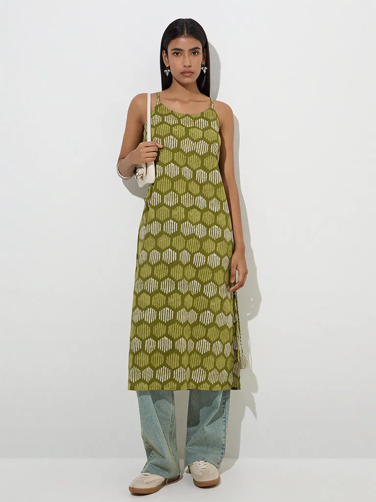 Utsa Olive Printed Straight Kurta