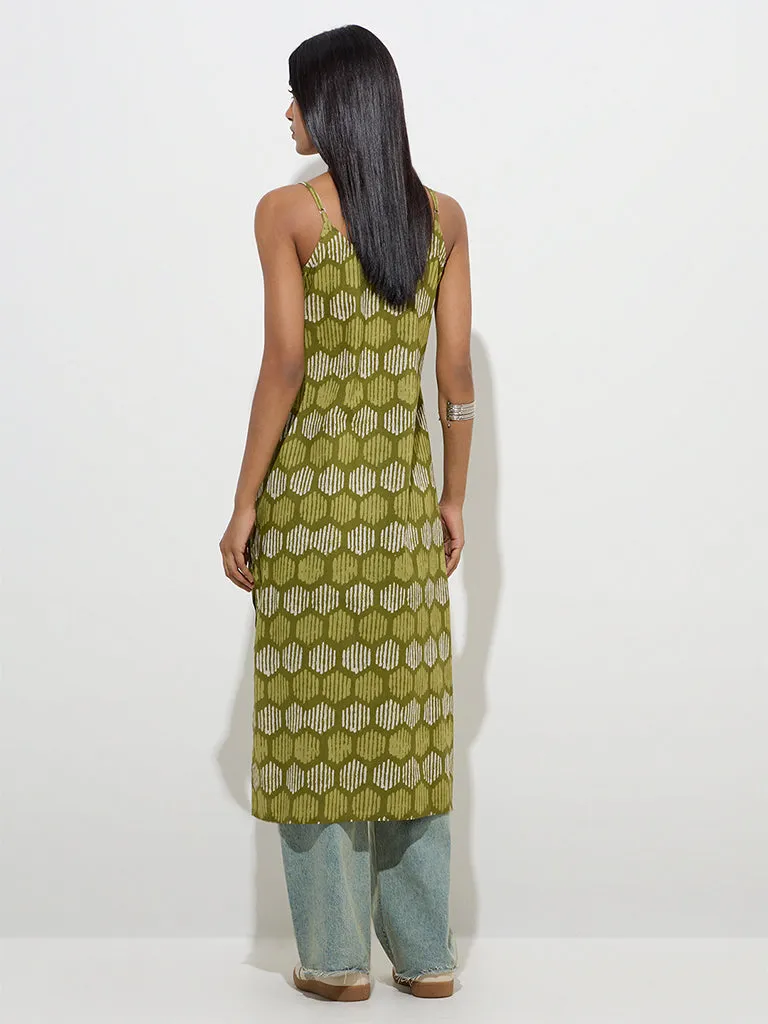Utsa Olive Printed Straight Kurta