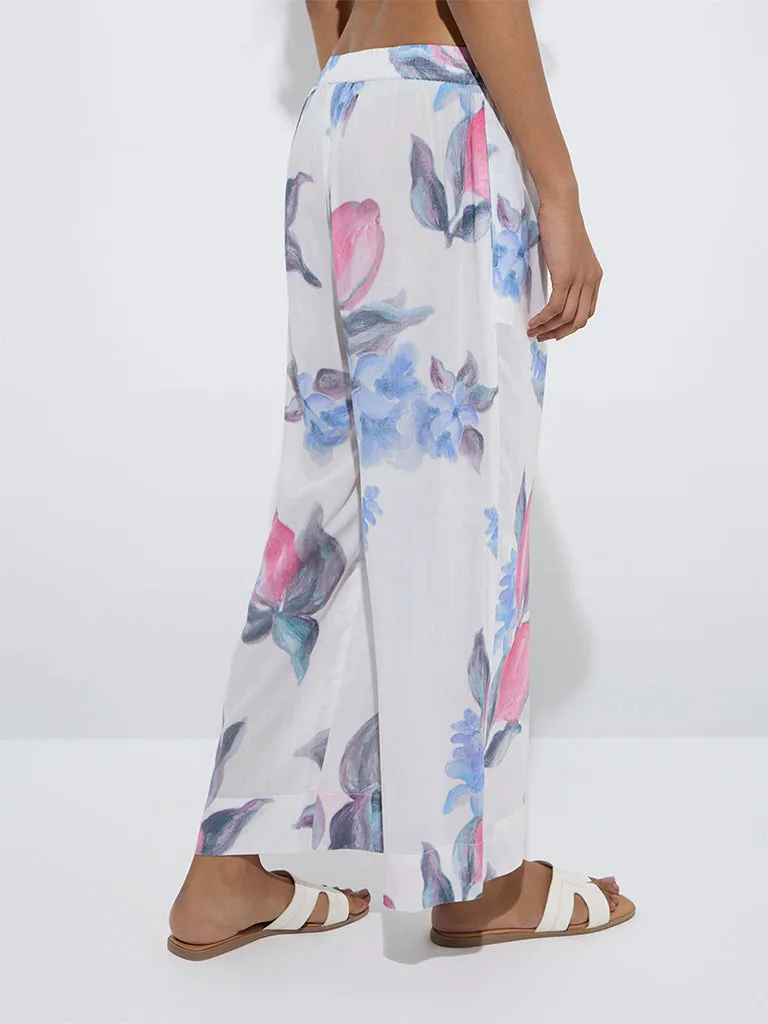Utsa White Floral Detailed Palazzos