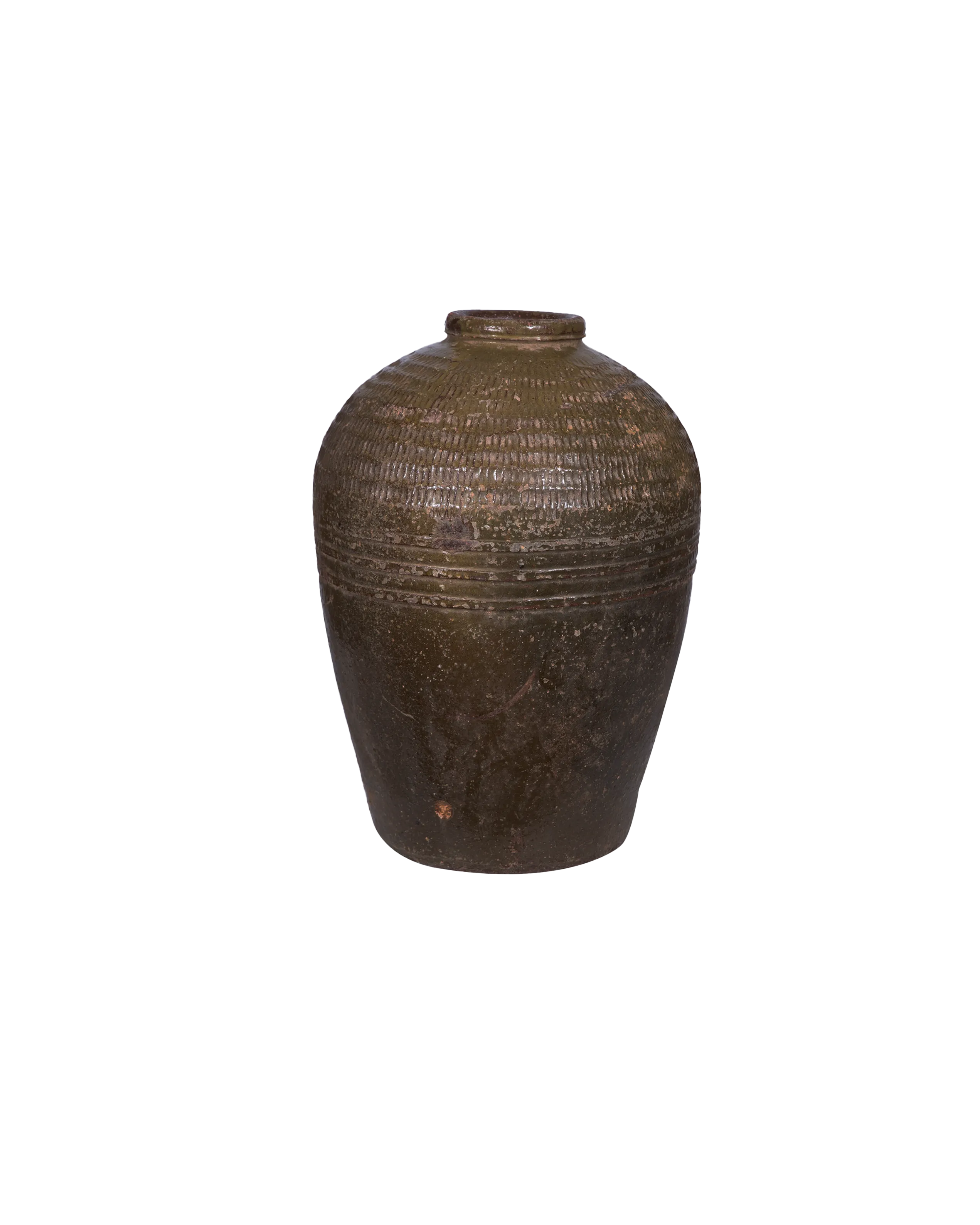 VINTAGE OLIVE GLAZED VESSEL LARGE
