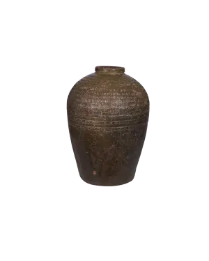 VINTAGE OLIVE GLAZED VESSEL LARGE