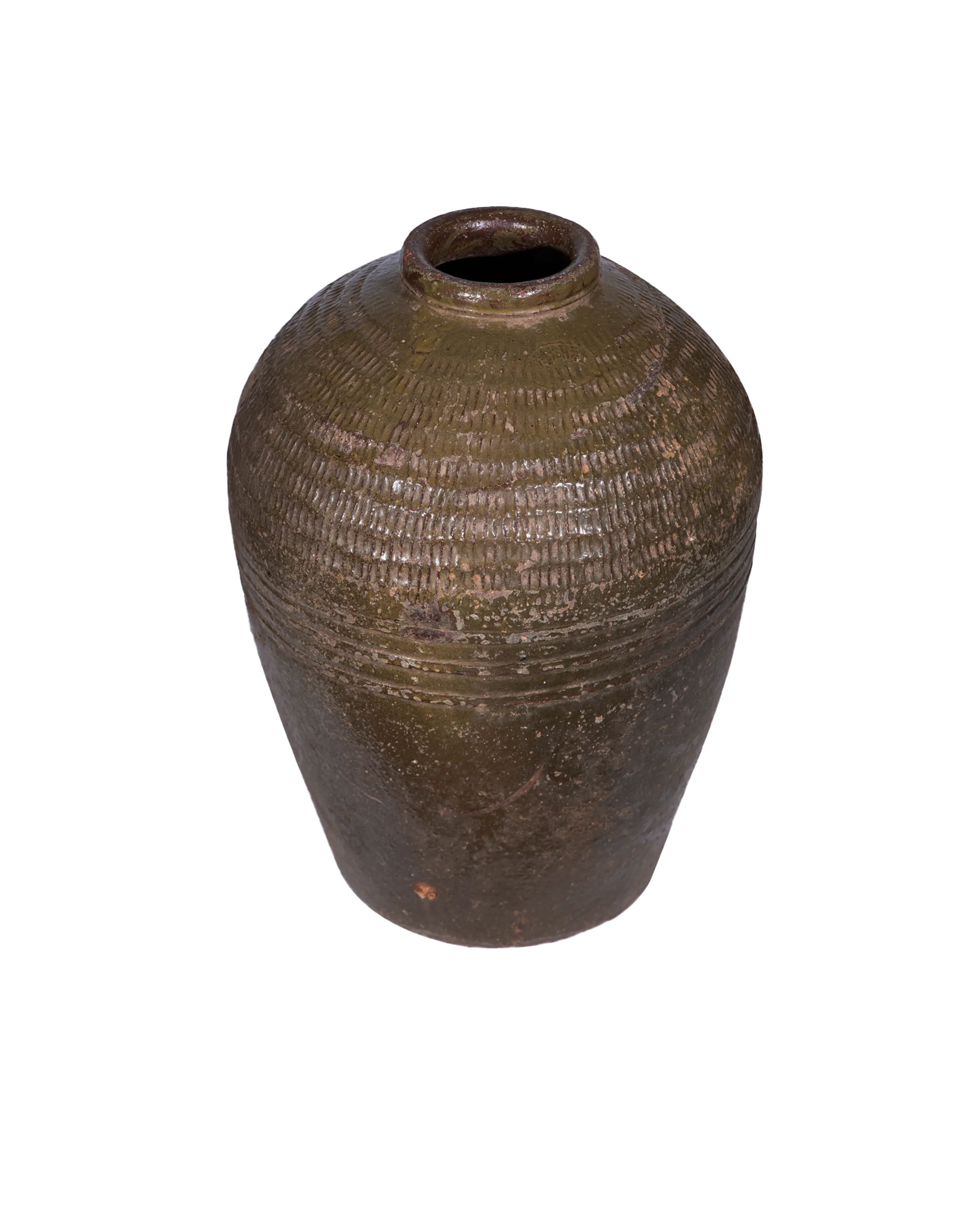VINTAGE OLIVE GLAZED VESSEL LARGE
