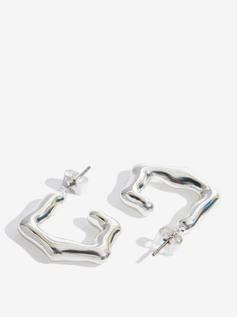Westside Accessories Silver Molten Half Hoops Earrings
