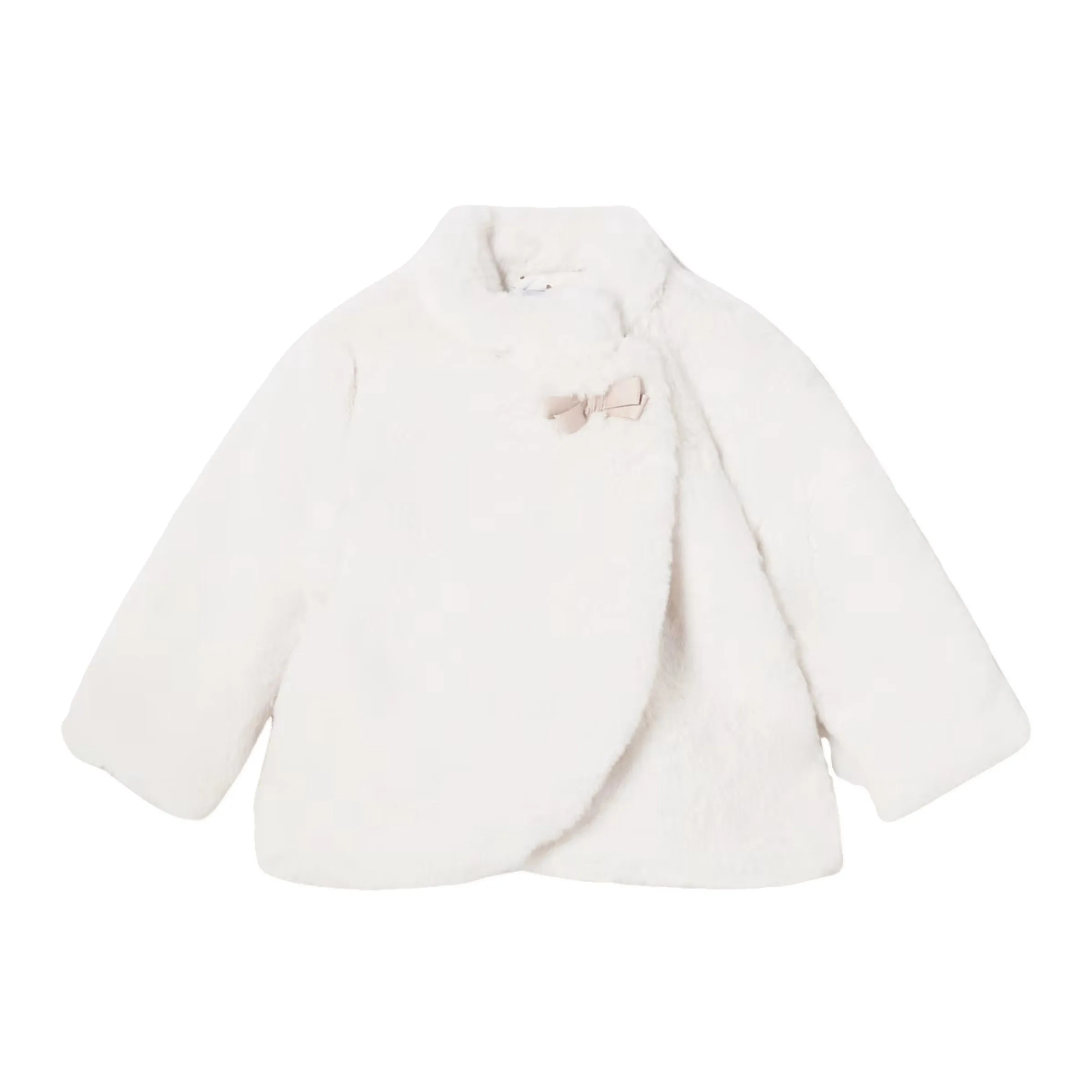 White Bow Faux Fur Coat