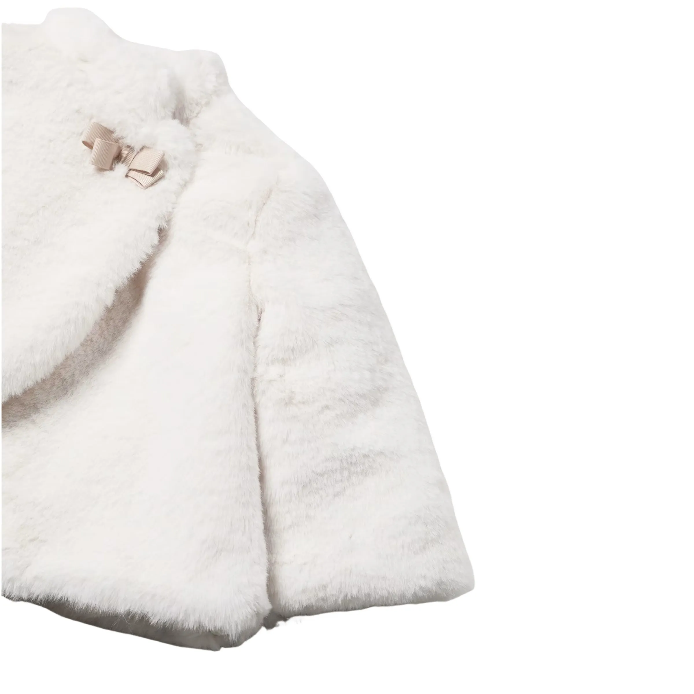 White Bow Faux Fur Coat