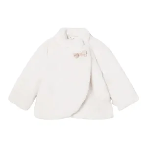 White Bow Faux Fur Coat
