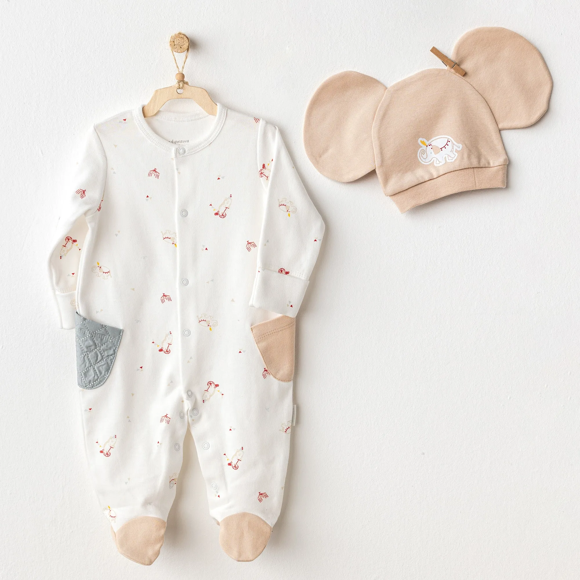 White Circus Party Print Babygrow & Hat