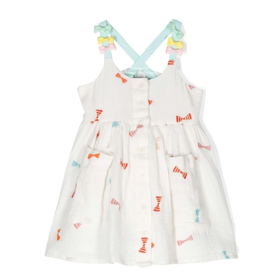 White Embroidered Bow Dress