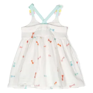 White Embroidered Bow Dress