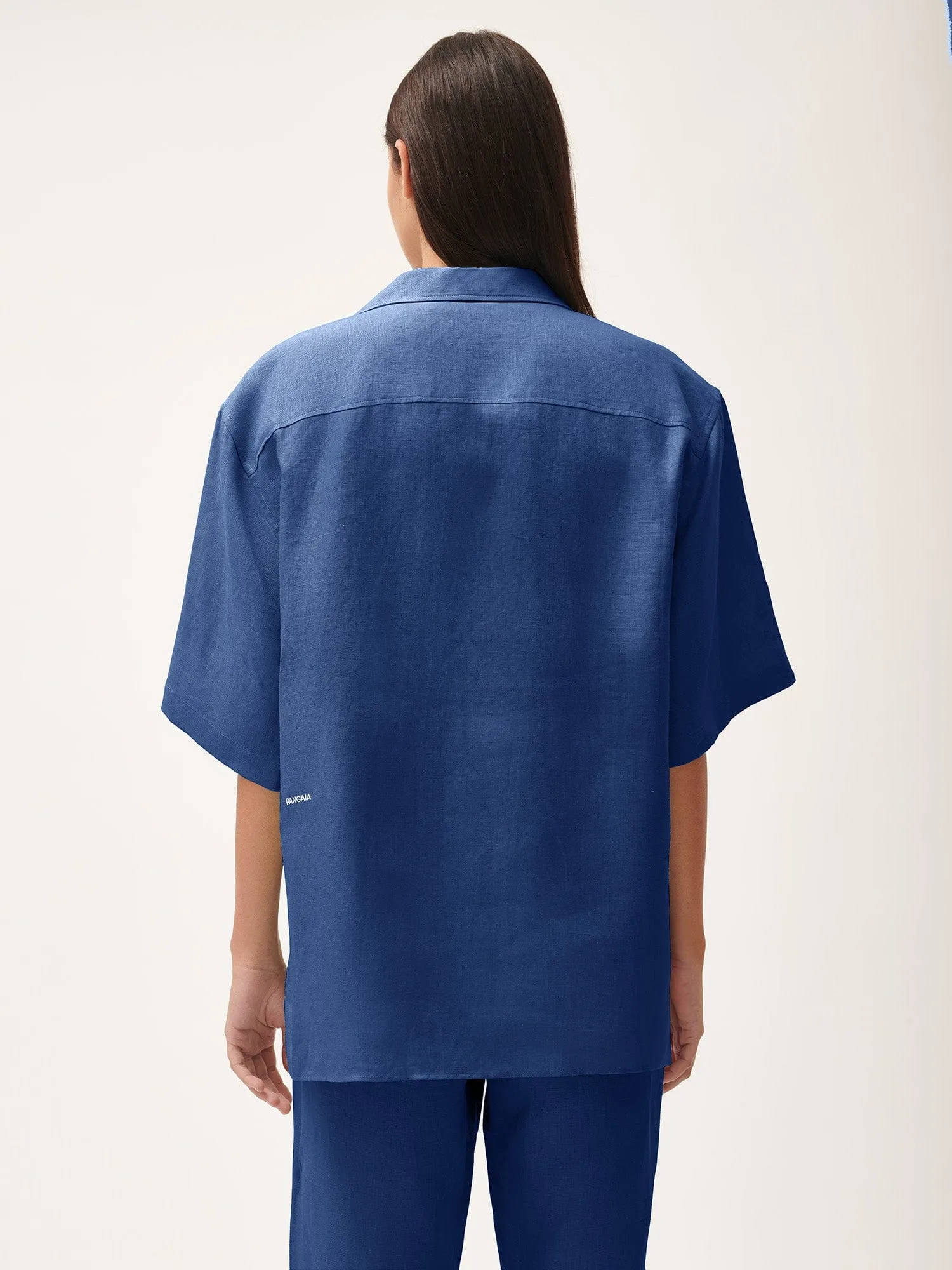 Womens DNA Linen Camp Collar Shirt—lapis blue