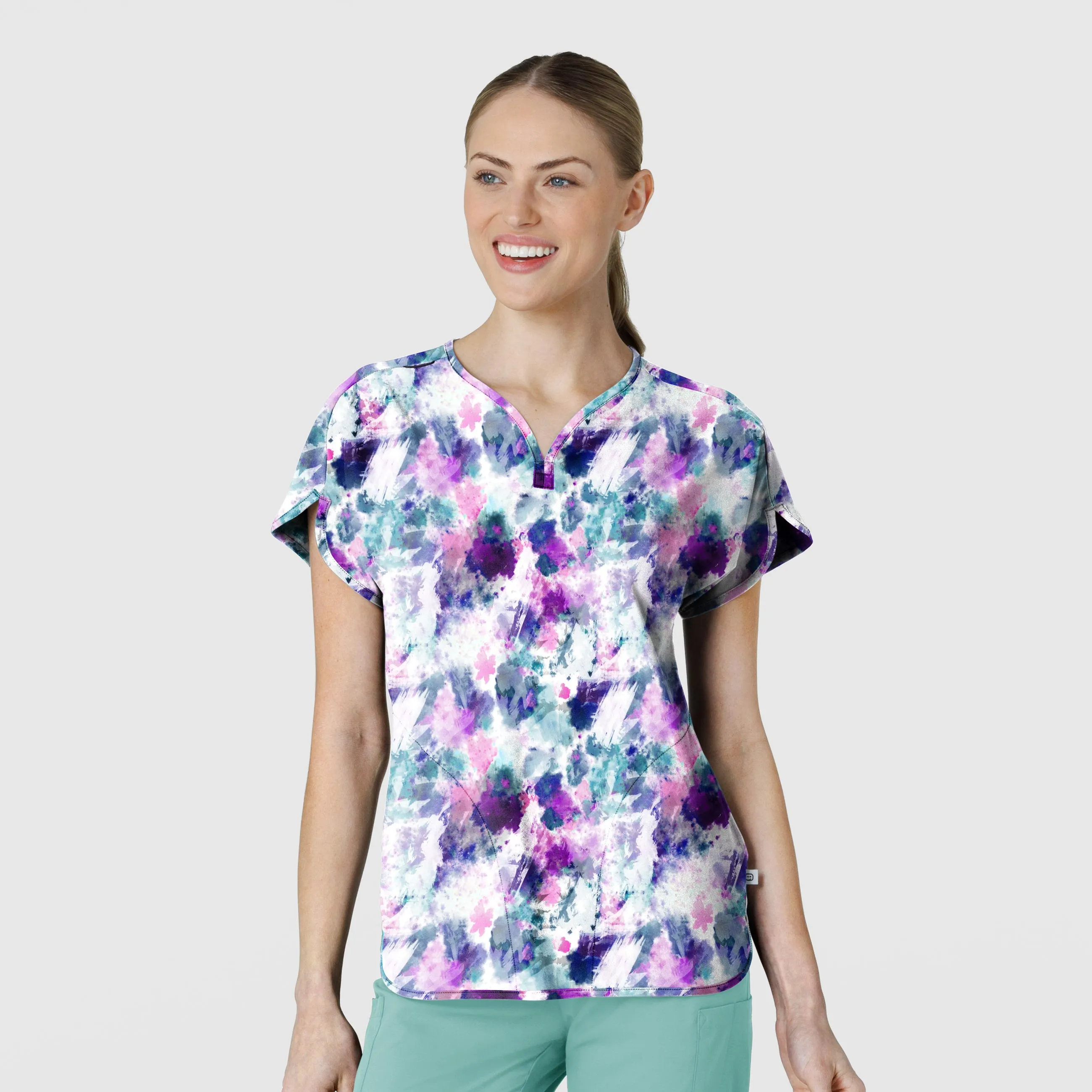 Women's Dolman Print Scrub Top - Futuristic Floral