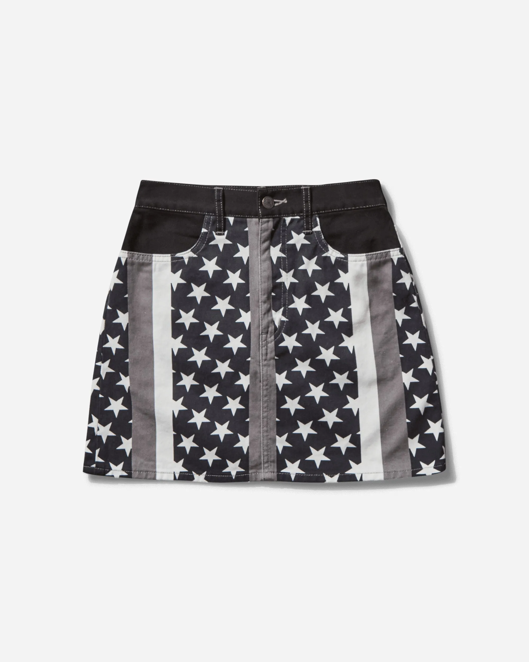 Women's Star Stripe Pattern A-Line Mini Skirt Black