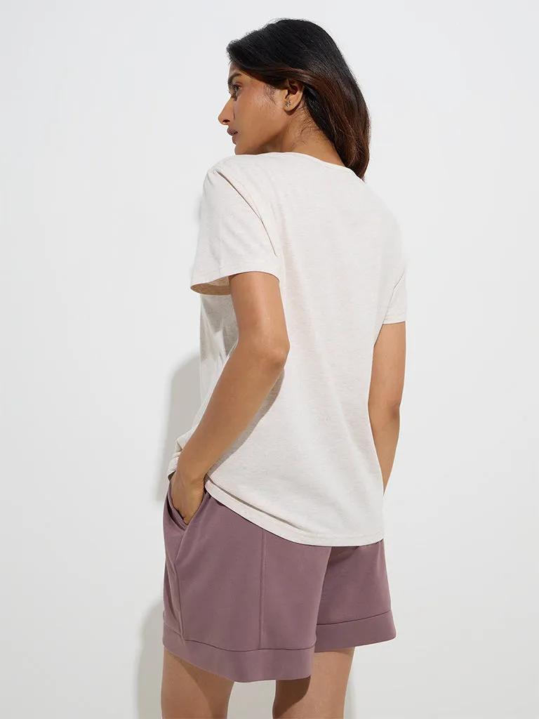 Wunderlove Off-White Text Printed Cotton T-Shirt