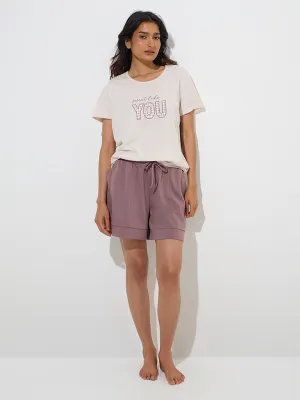 Wunderlove Off-White Text Printed Cotton T-Shirt