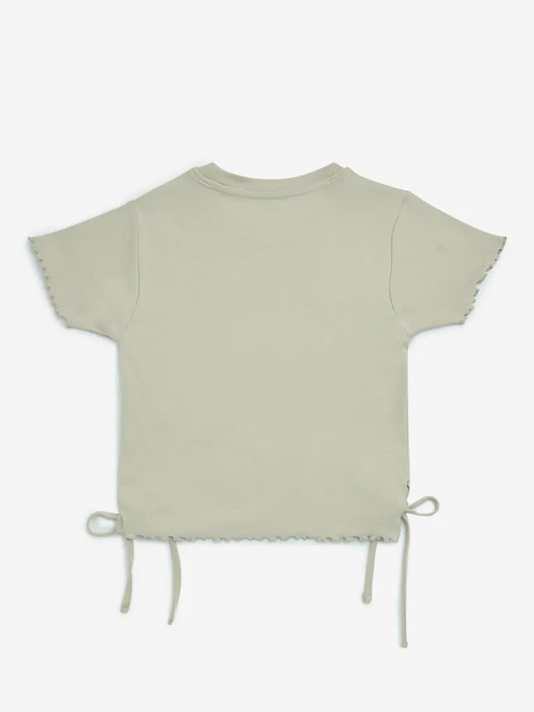Y&F Kids Beige Floral Embroidered Cotton-Blend Top