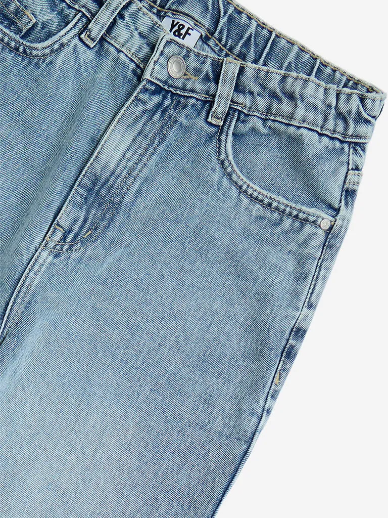 Y&F Kids Light Blue Washed Straight-Fit High-Rise Jeans
