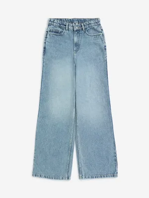 Y&F Kids Light Blue Washed Straight-Fit High-Rise Jeans