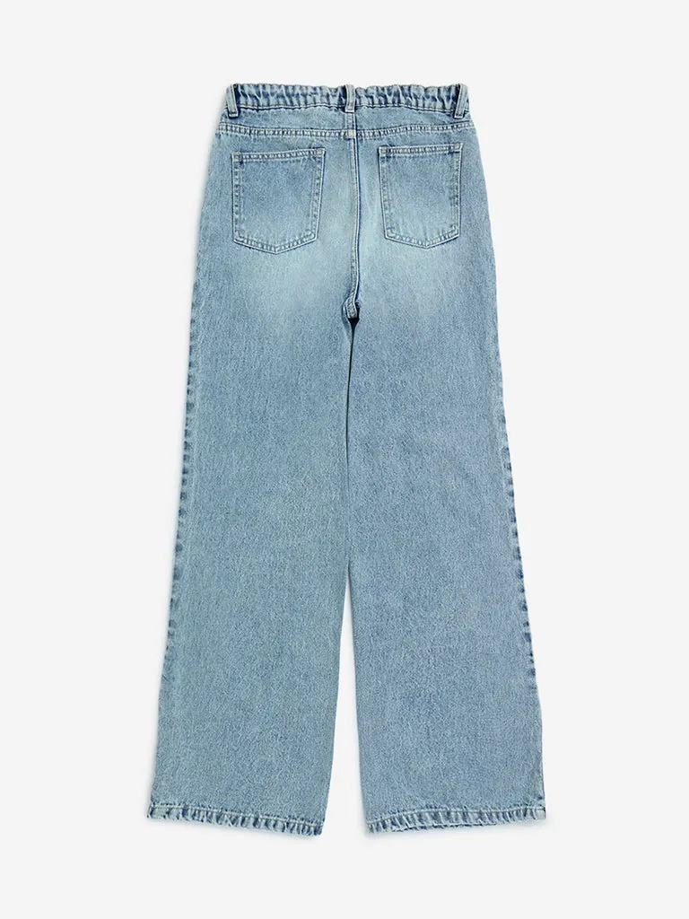 Y&F Kids Light Blue Washed Straight-Fit High-Rise Jeans