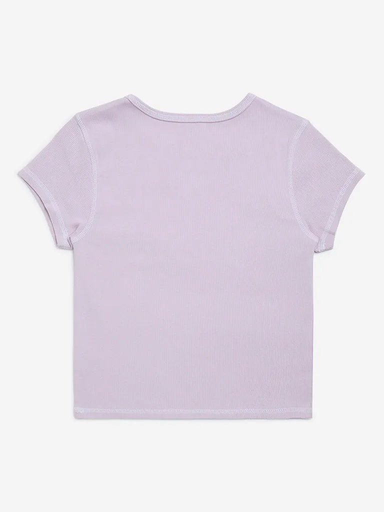 Y&F Kids Lilac Text Printed Cotton-Blend T-Shirt