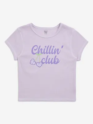 Y&F Kids Lilac Text Printed Cotton-Blend T-Shirt