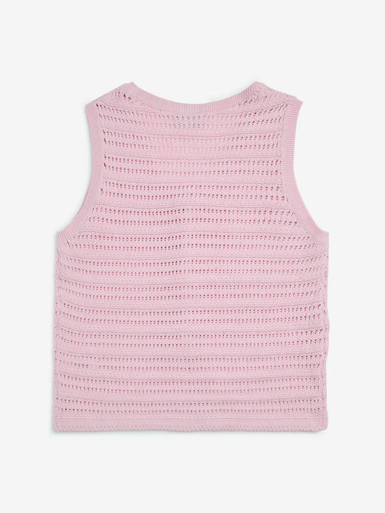 Y&F Kids Pink Knit-Textured Cotton Top