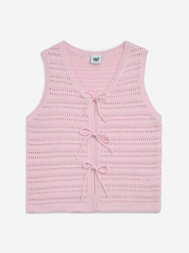 Y&F Kids Pink Knit-Textured Cotton Top