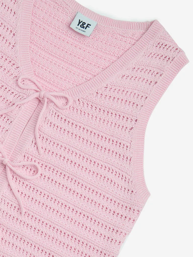 Y&F Kids Pink Knit-Textured Cotton Top